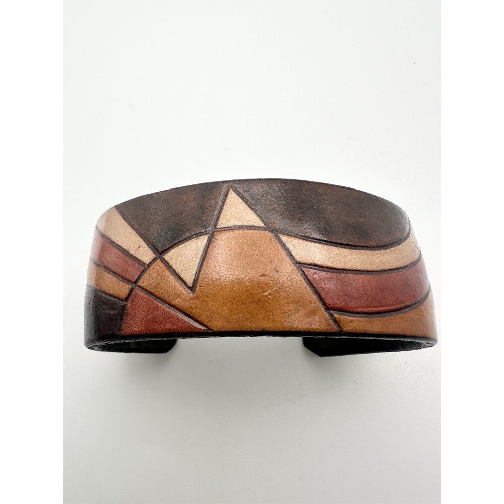 Vintage Genuine Leather Cuff Bracelet Multi Color 8”